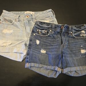 Abercrombie & Fitch Women's Distressed Denim Shorts - Light Blue and Dark Blue